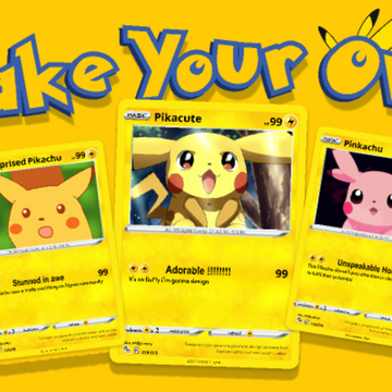 Pokémon trading cards with customizable options on a yellow background