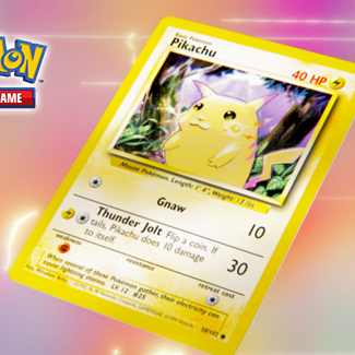 Pokémon trading card with Pikachu on a colorful background