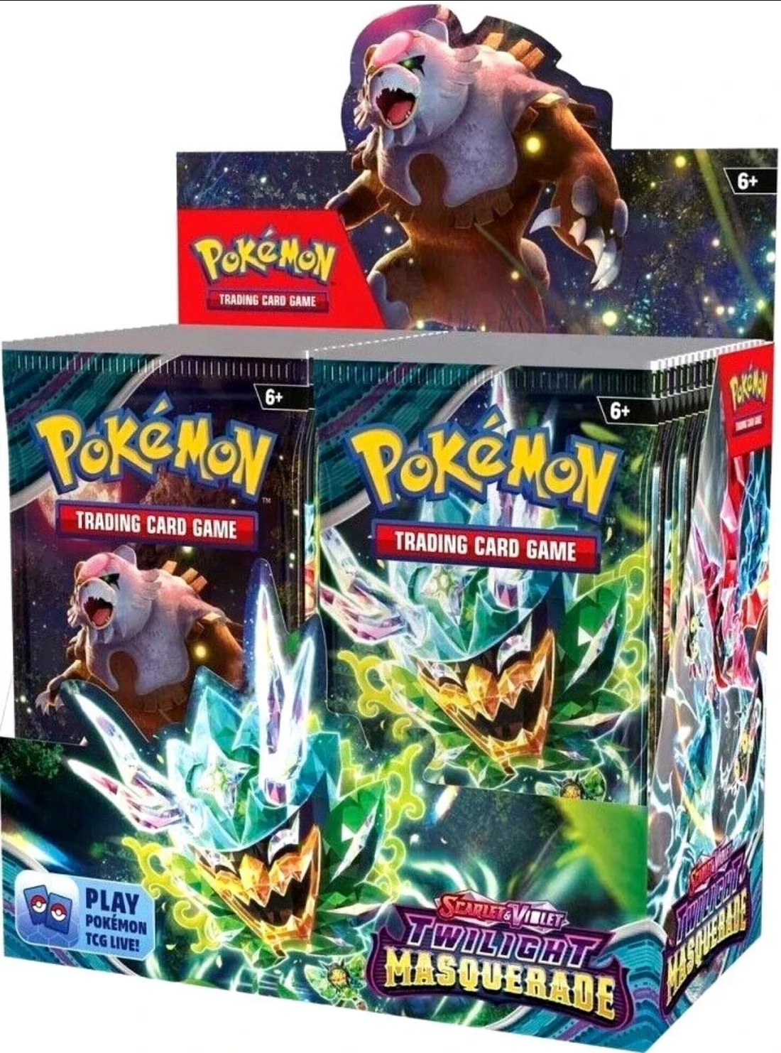 Four packs of Pokémon Trading Card Game Twilight Masquerade on a white background